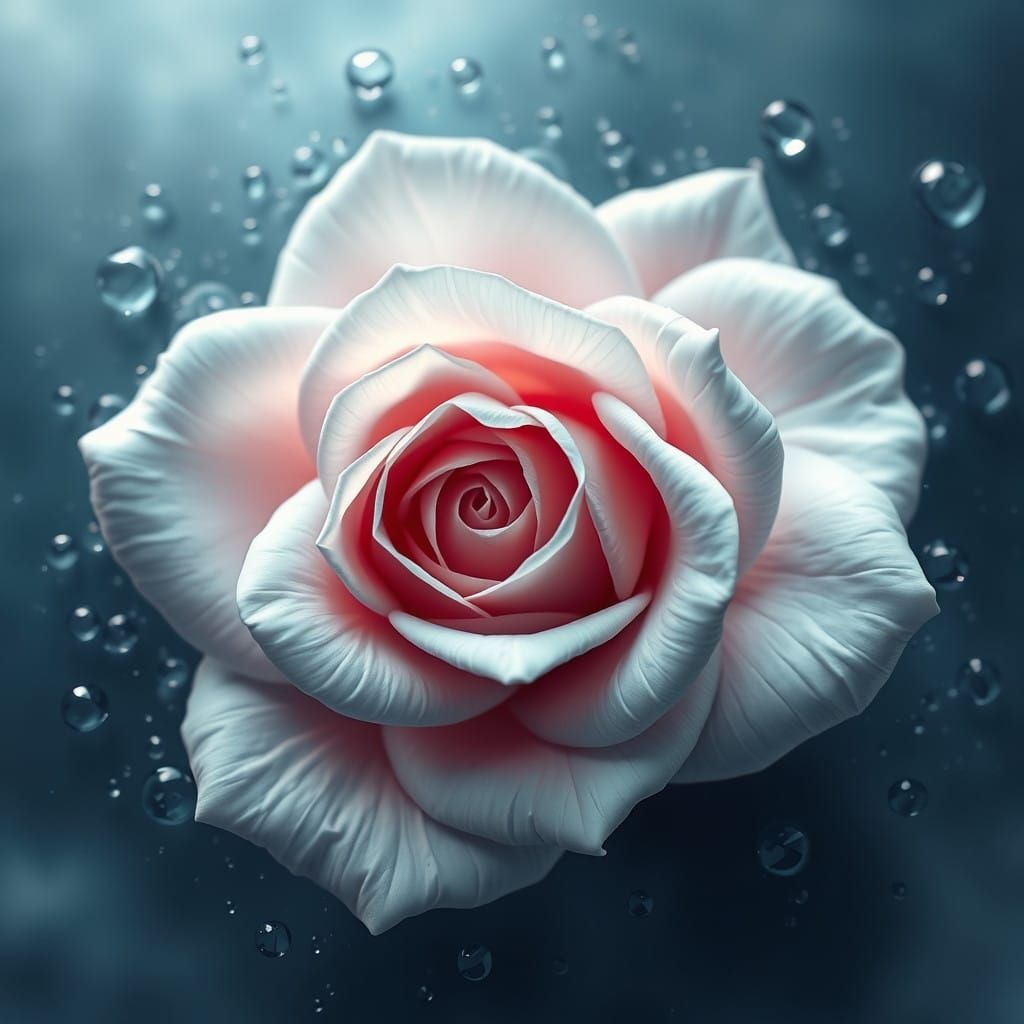 Ethereal White Rose in Vibrant Water Drops