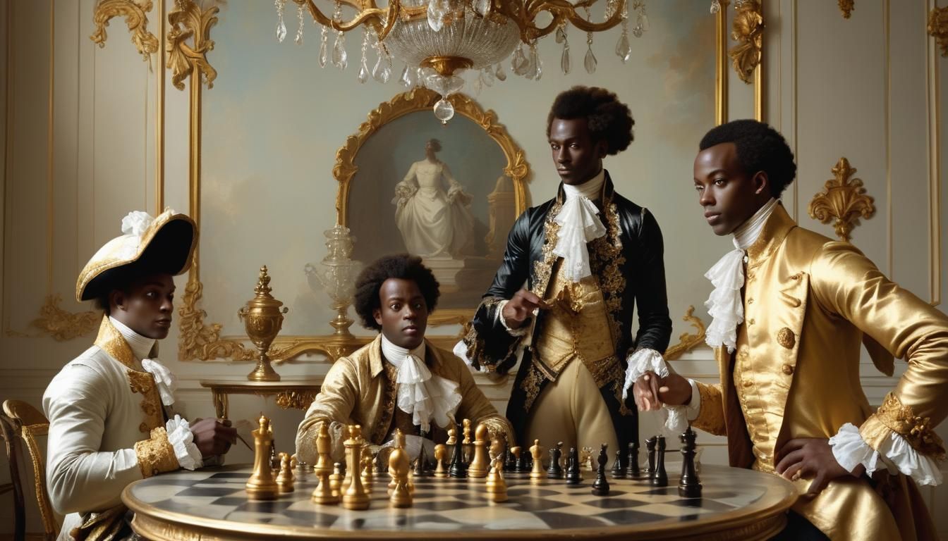Nubian Royals Play Chess in Baroque Rococo Setting