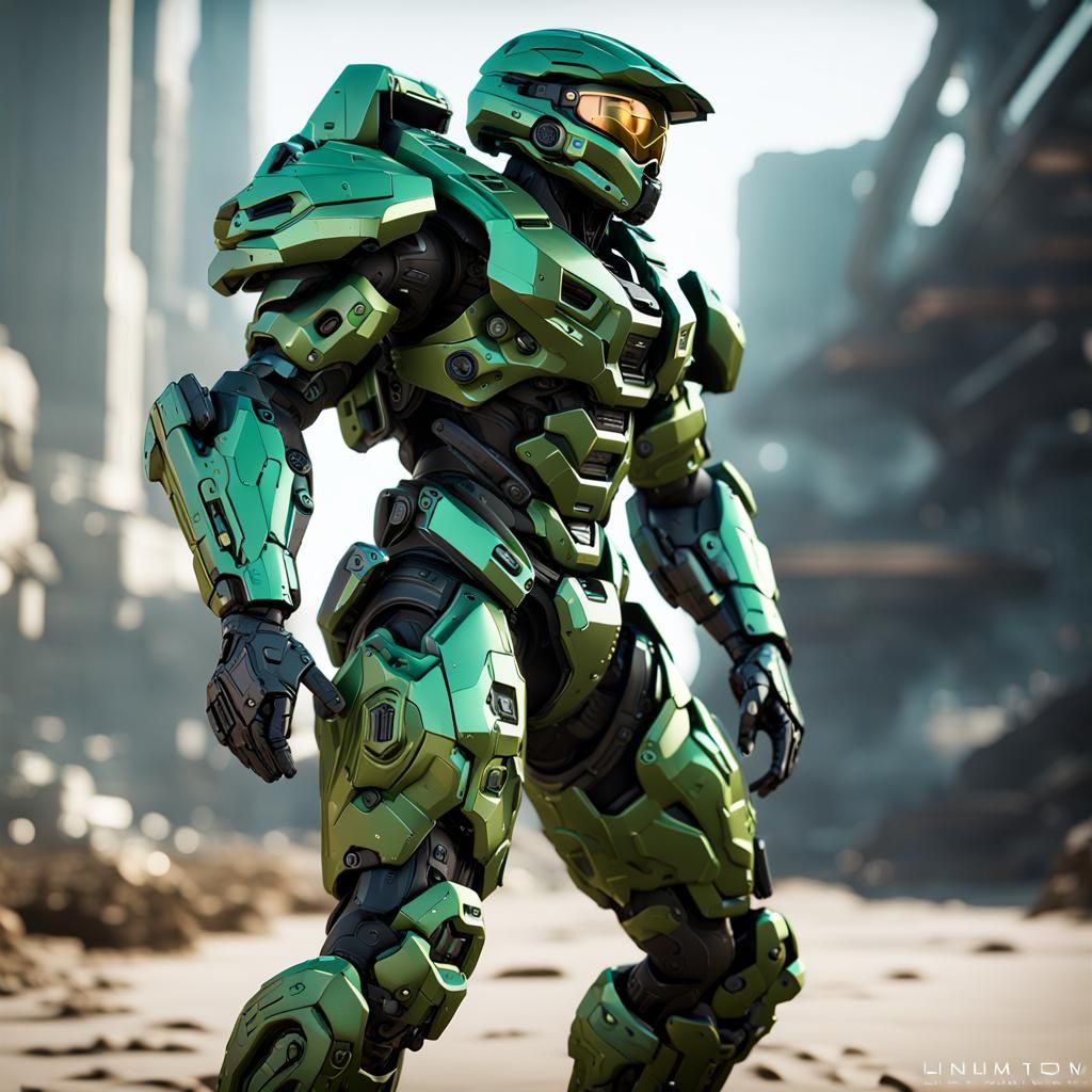 Green Halo Spartan in Futuristic Sci-Fi Style