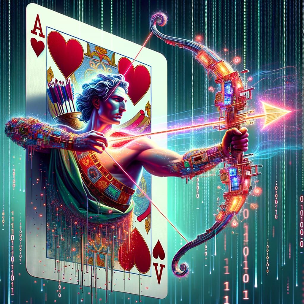 Jack of Hearts as Digital Cupid Shooting Code Arrows