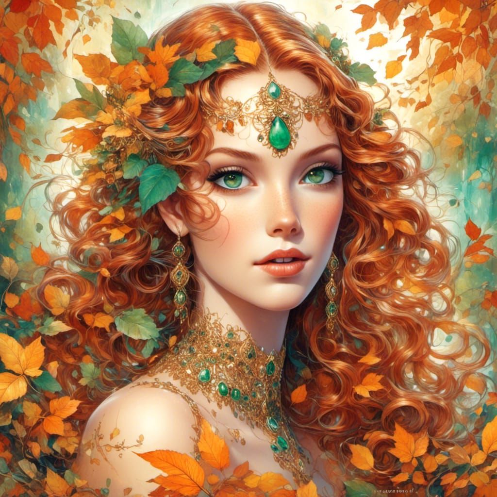Autumn Queen with Emerald Eyes: AI Portrait