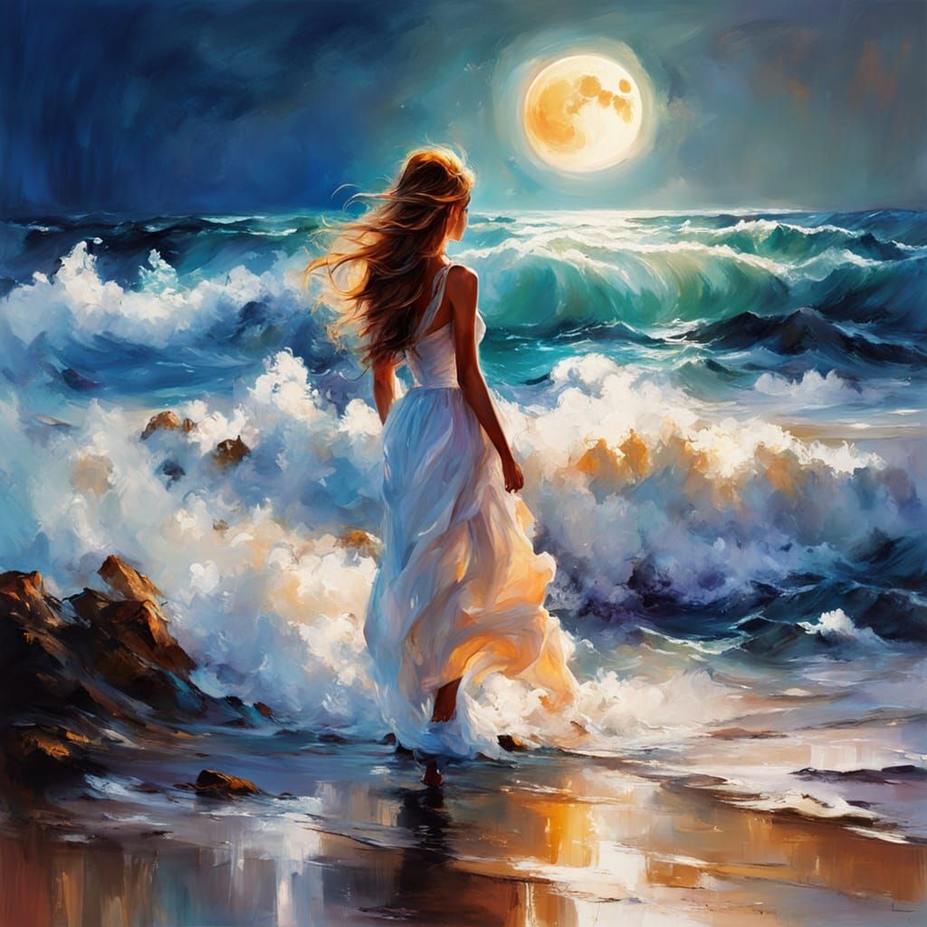 Spectacular Moonlit Beach Scene with Figure