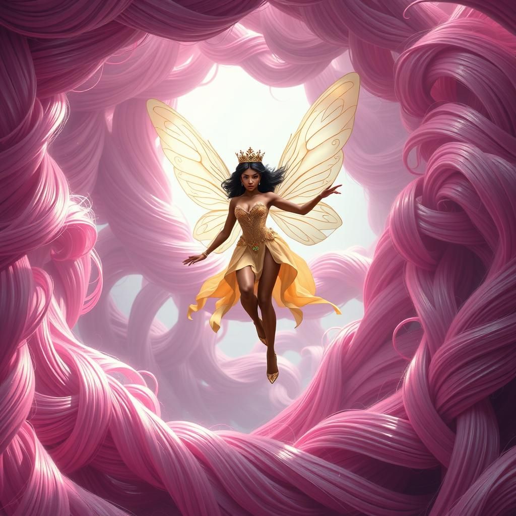 Fairy in Pink Hair Maze, Digital Art