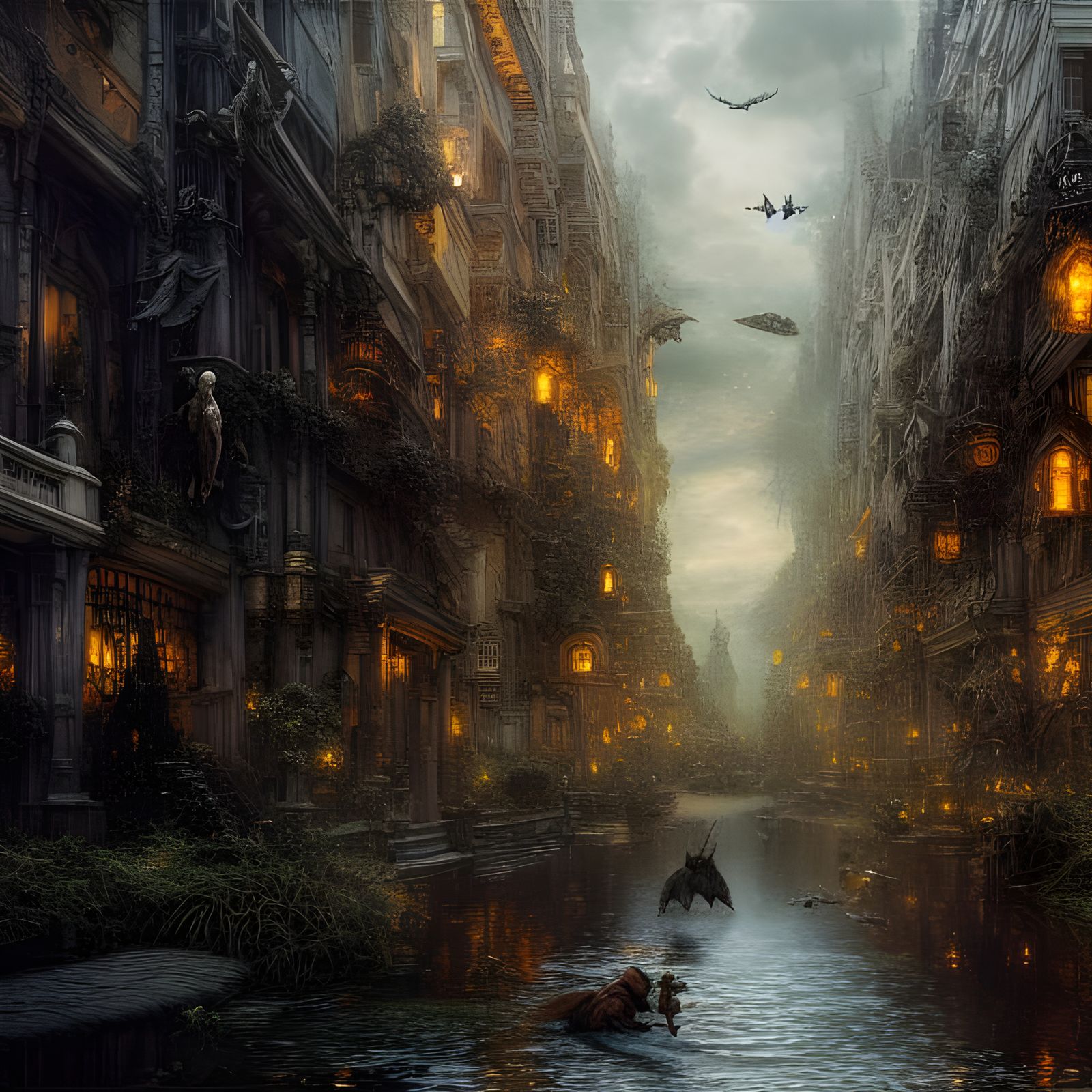 Magical Adventures Guild Street Scene in Digital Art Style