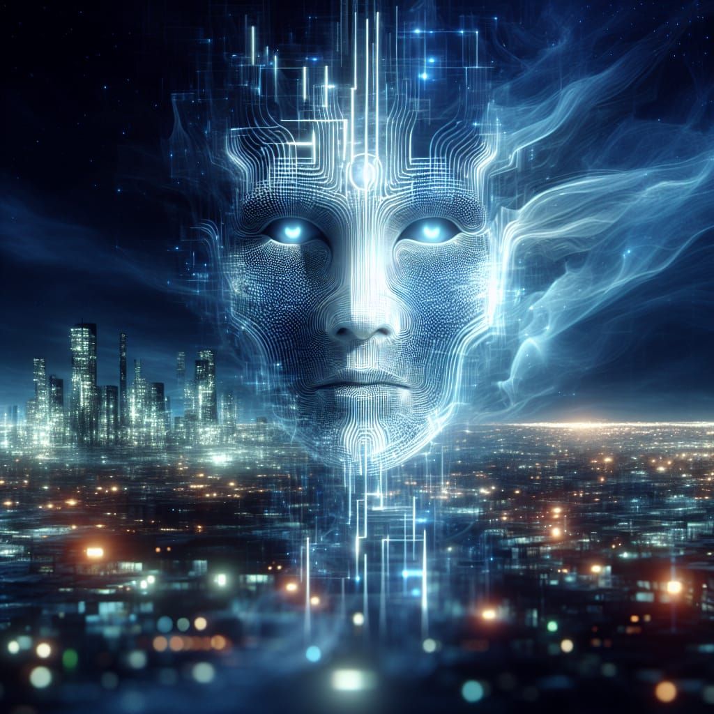 Futuristic AI Entity with Radiant Blue Lines