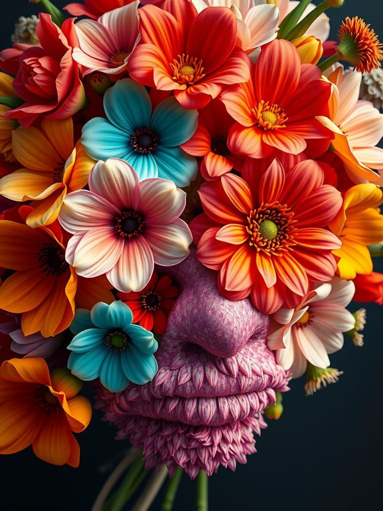 Vibrant Floral Portrait in Arcimboldo Style