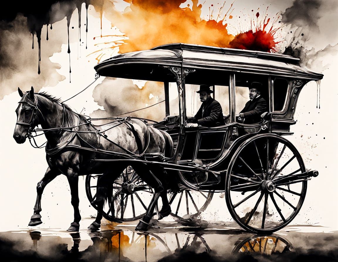 Vintage Carriage Merges With Wet Ink Watercolor Splash