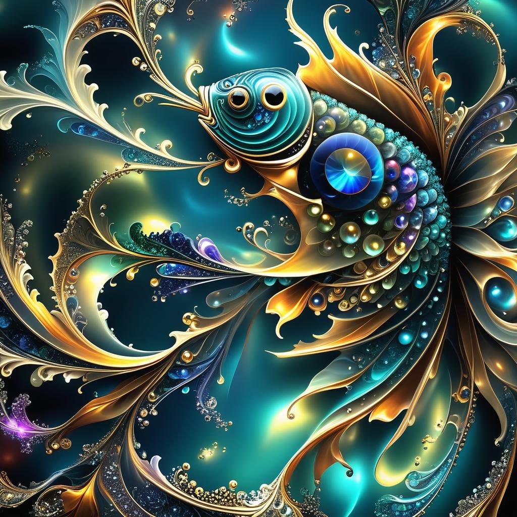 Whimsical Fractal Fish with Gemstones in 4D
