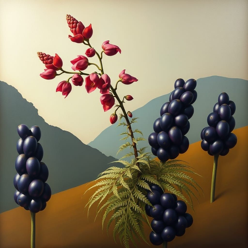 Exotic Fern in Surrealist Landscape