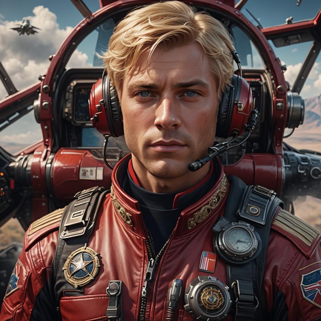 Handsome Pilot Portrait in Hyperrealism Style