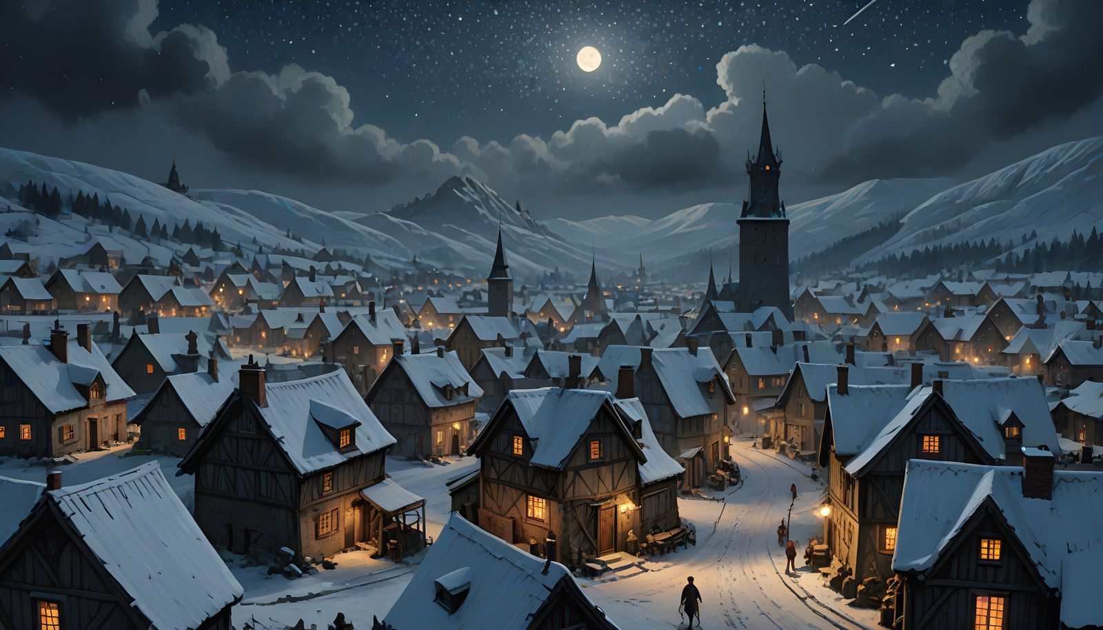 Epic Winter Village Under Starry Skies