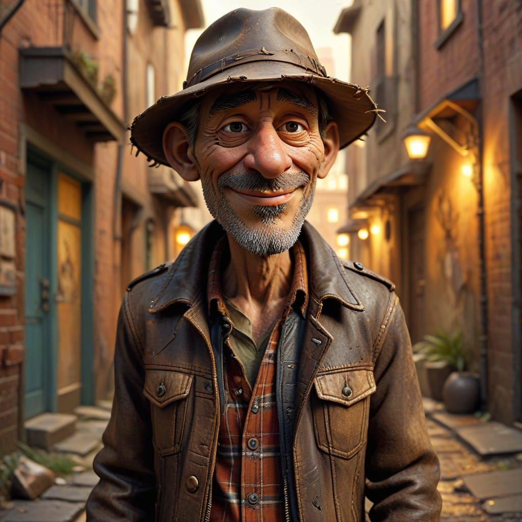 Disney-Style 3D Hobo Caricature in Earthy Tones