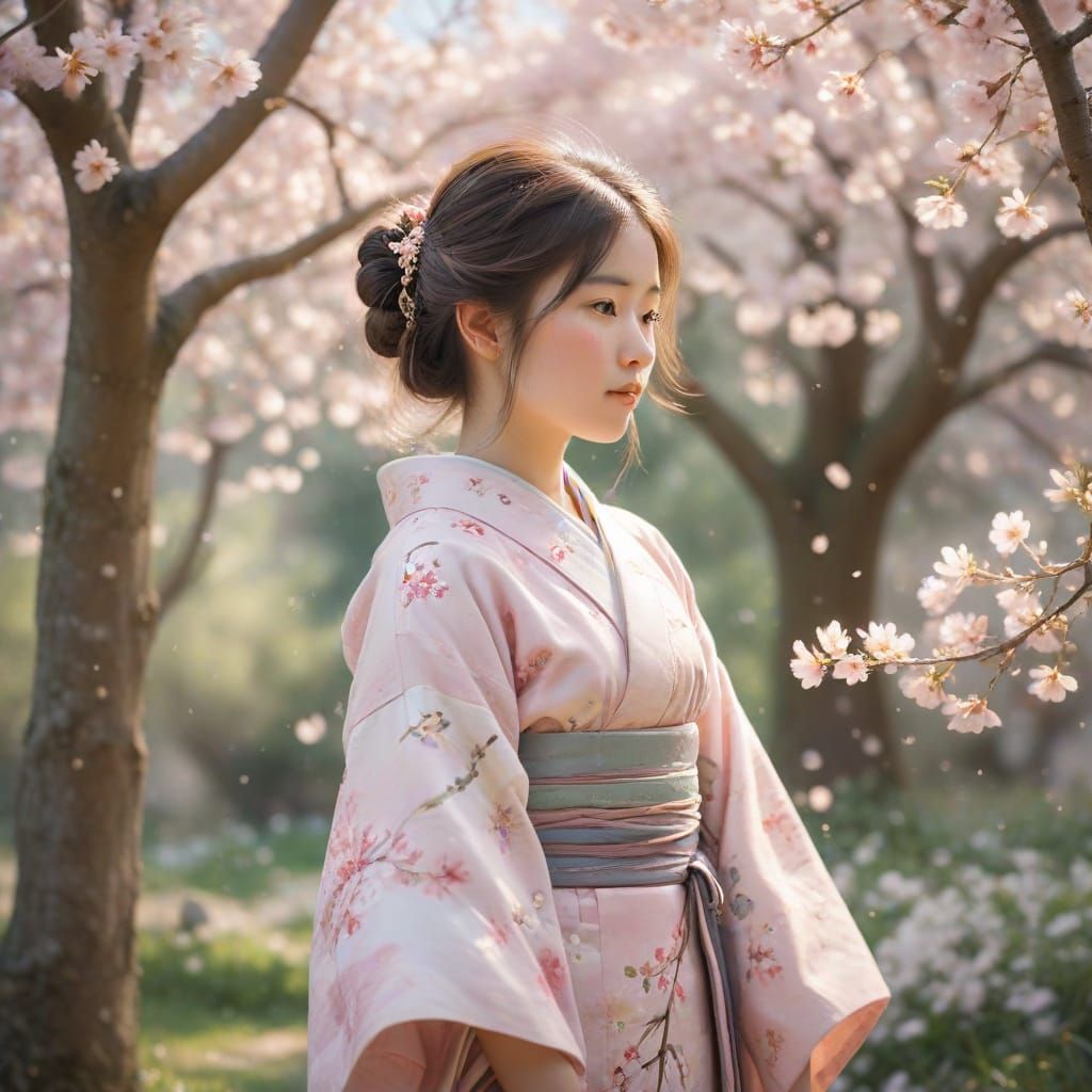 Cherry Blossom Girl in Whimsical Storybook Style