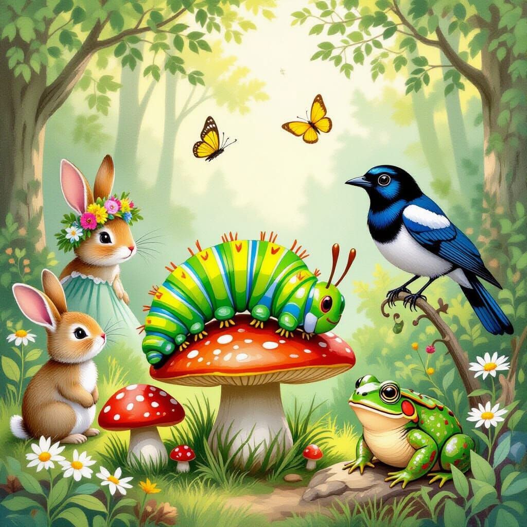 Enchanted Forest Caterpillar and Friends Illustration
