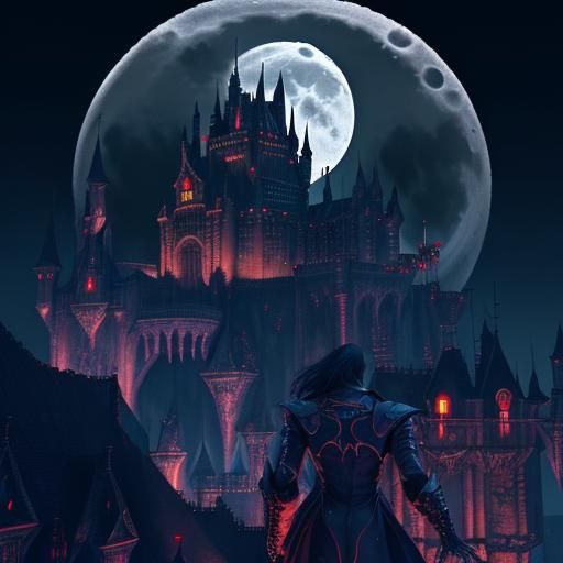 Cyberpunk Dracula's Futuristic Castle Flight