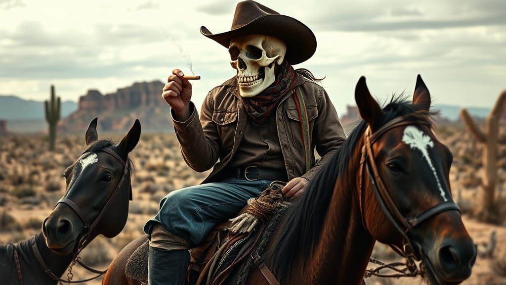 Gothic Marlboro Cowboy on Horseback in Arizona Desert