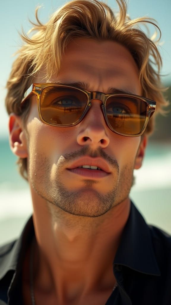 Sun-Drenched Portrait of Man in Amber Sunglasses
