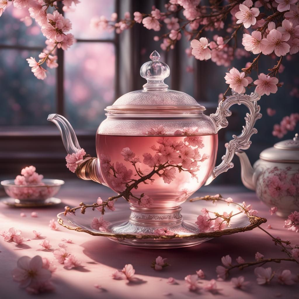 Cherry Blossom Tea in Rococo Digital Painting