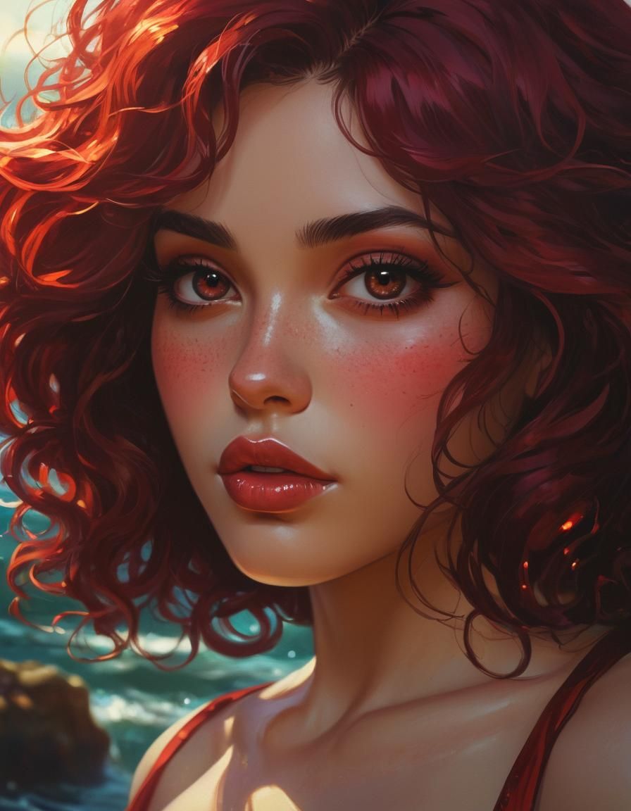Garnet Portrait in Beach Paradise, Digital Art