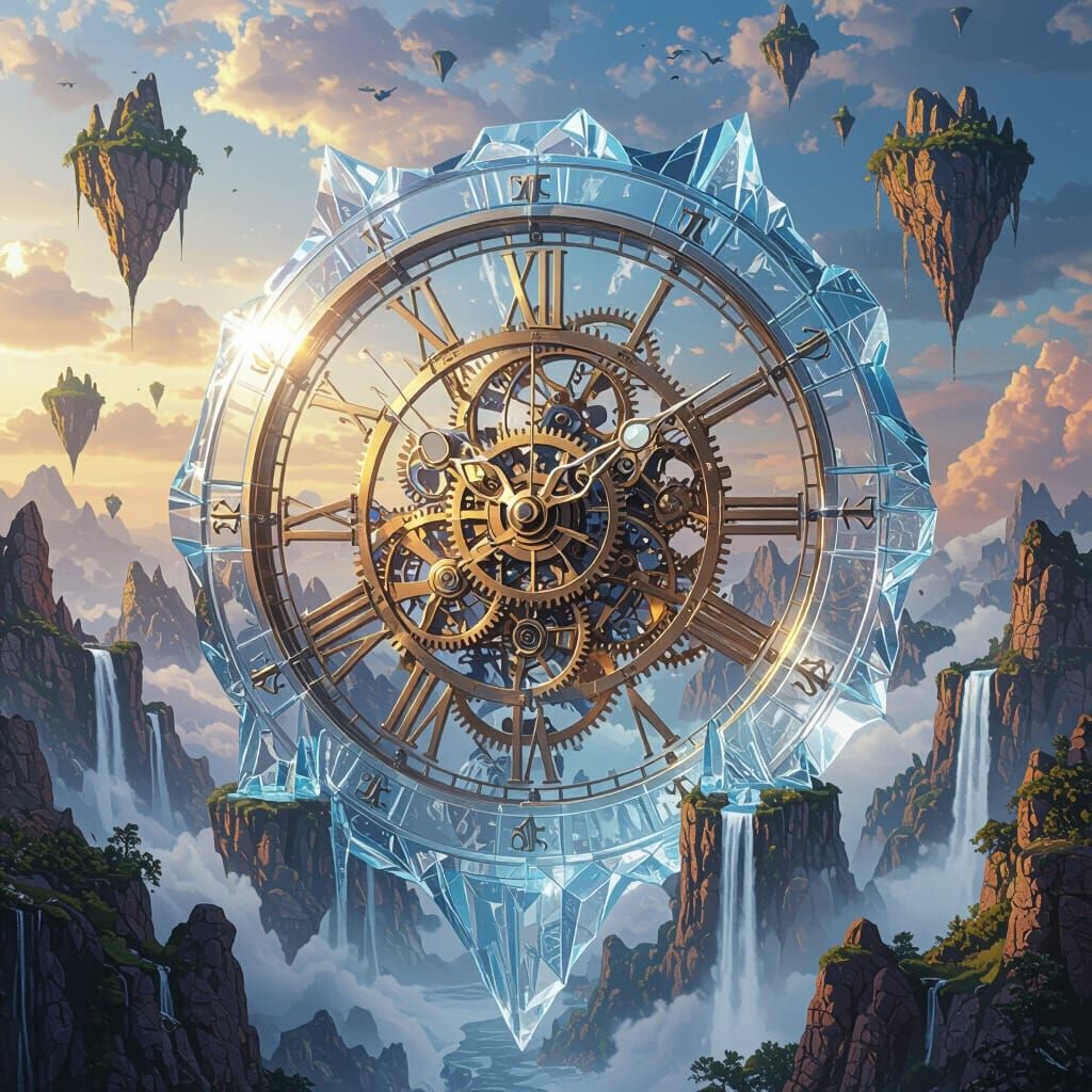 Surreal Crystal Clock Sculpture in Dreamscape Digital Painti...