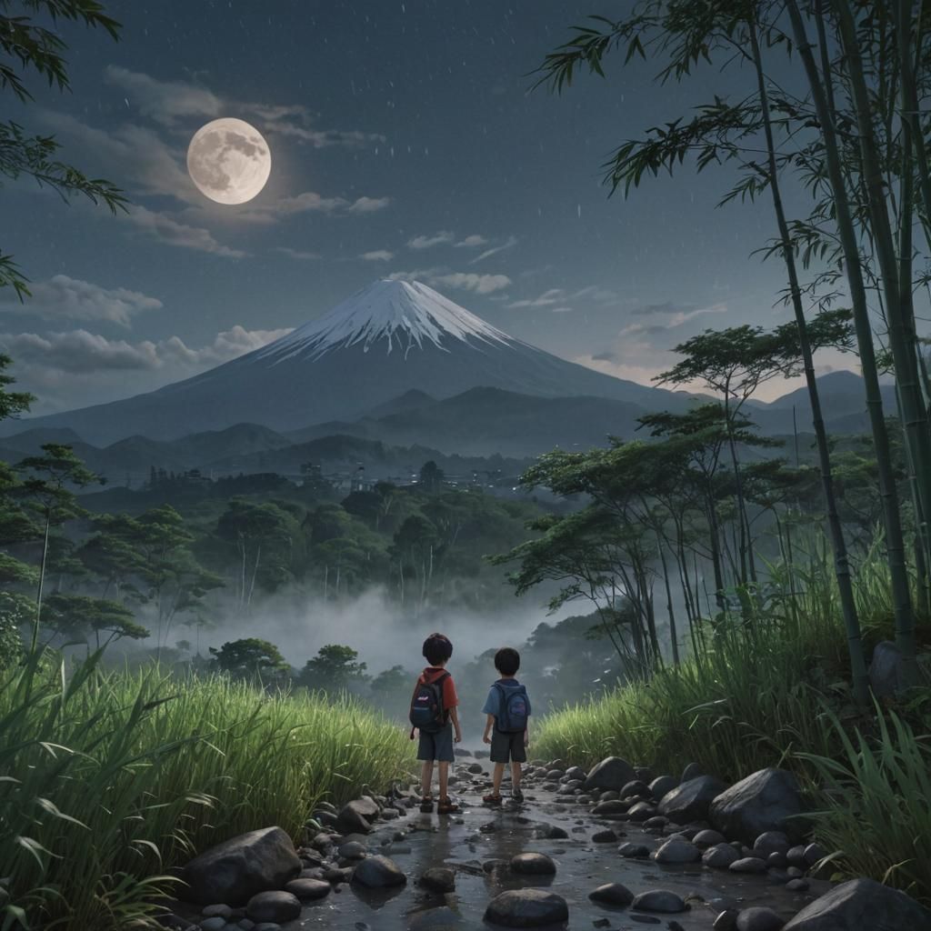 Rainy Valley View of Mt. Fuji in 3D