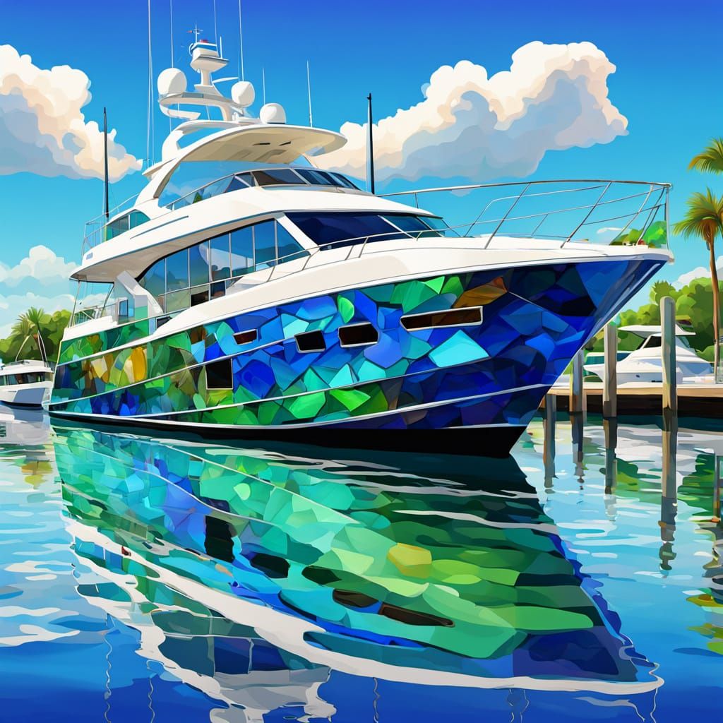 Shimmering Sea Glass Yacht in Marina Digital Art