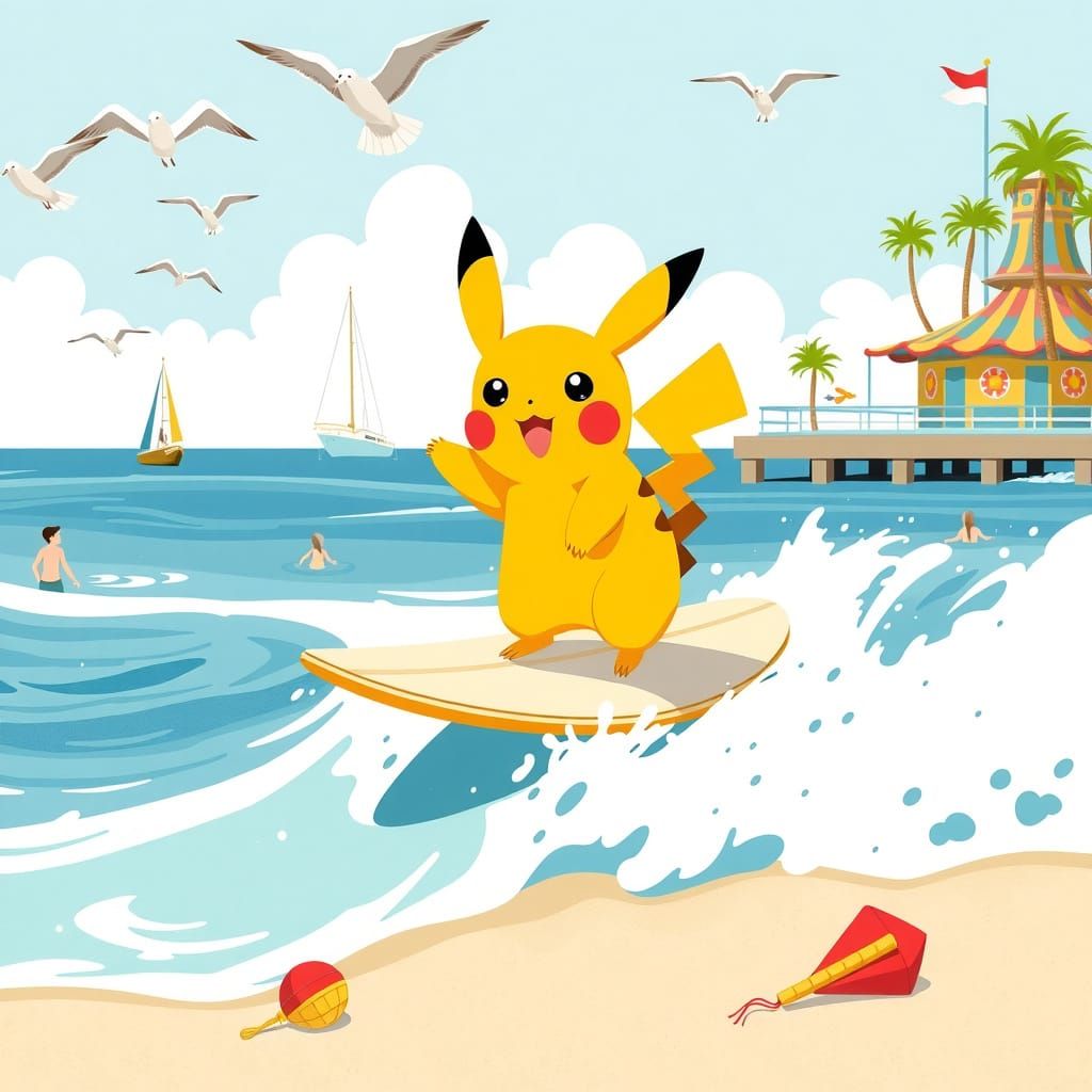 Pikachu Surfs Summer Joy