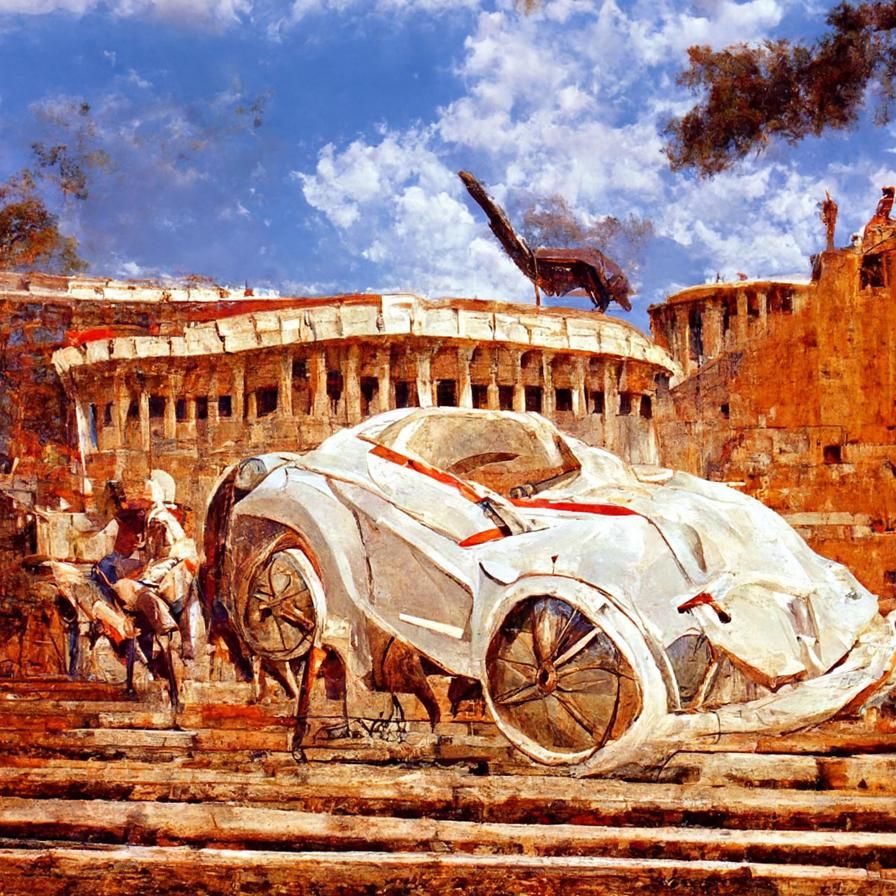 Sports Car in Roman Colosseum: Szukalski Style
