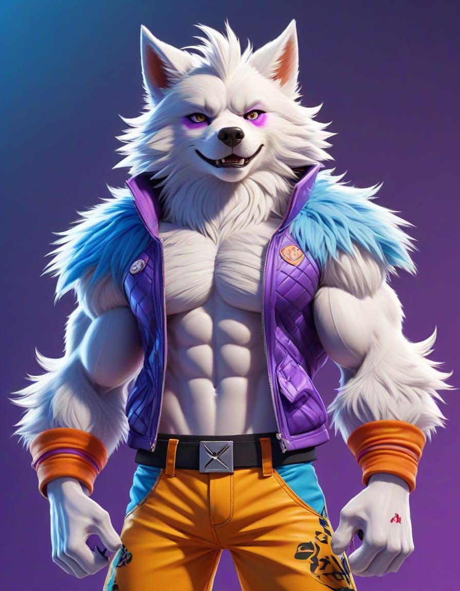 Vibrant Anime Wolf Flexes His Muscles in a Colorful Manga St...