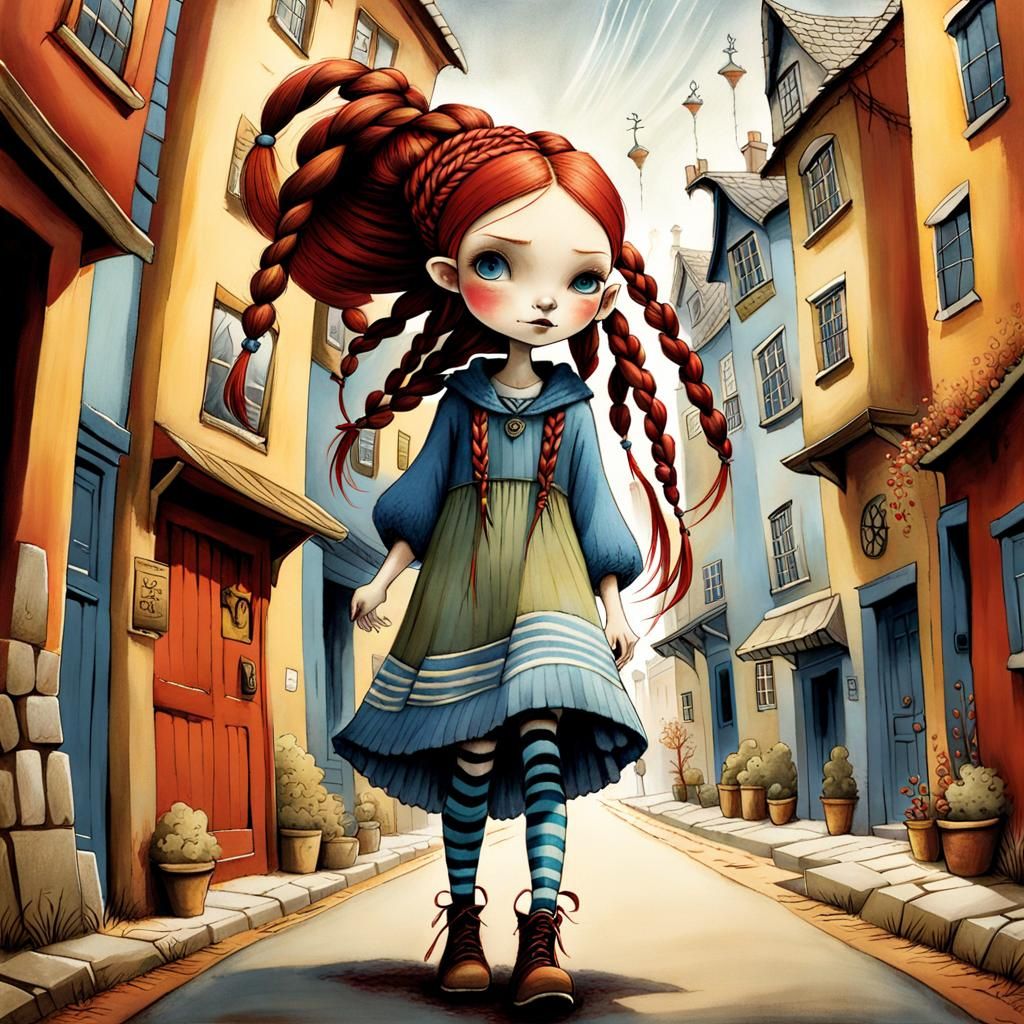 Whimsical Girl Illustration in Nicoletta Ceccoli Style