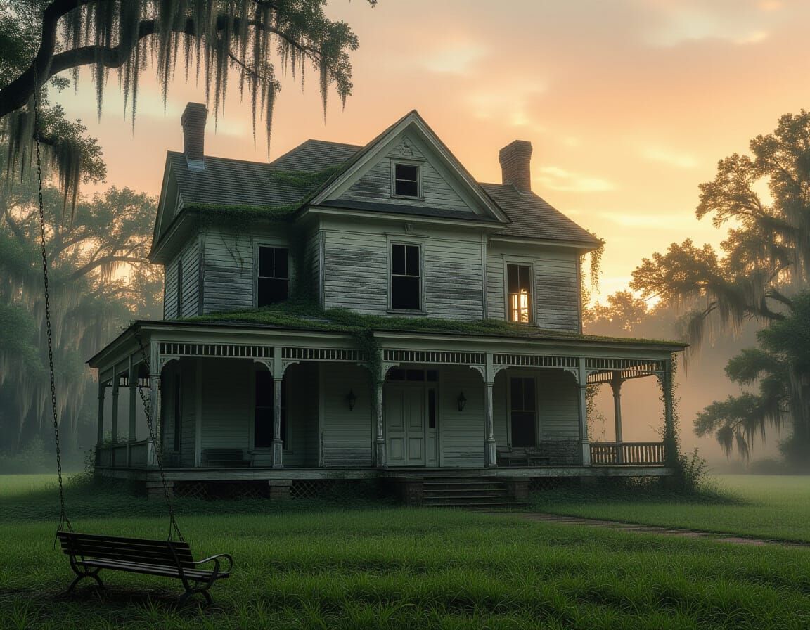 Haunting Plantation House at Golden Hour, Photorealistic Sty...