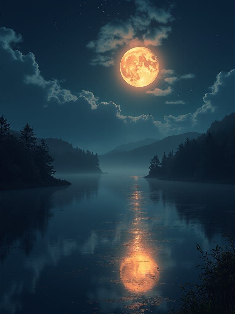 Surreal Heliotropic Night with Intense Light Refractions