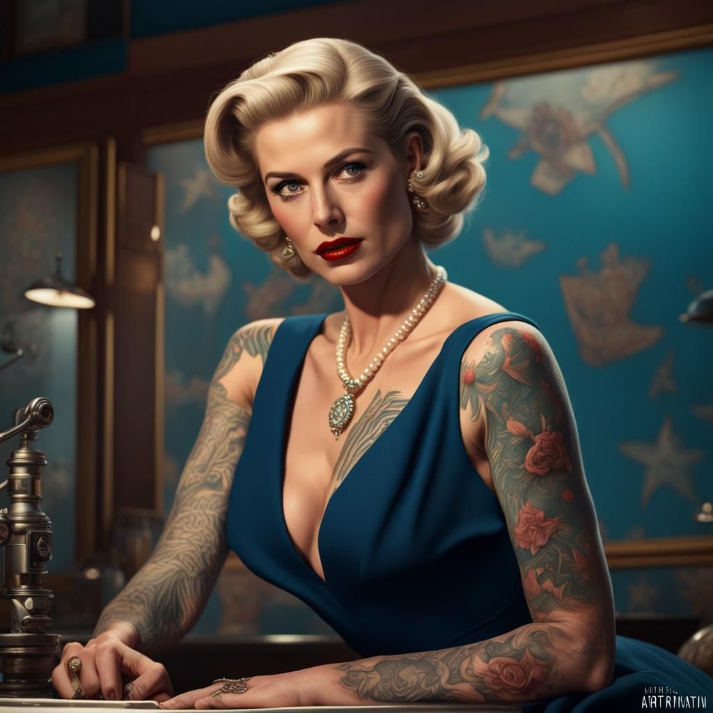 Tattooed Grace Kelly Pinup in Detailed Matte Painting