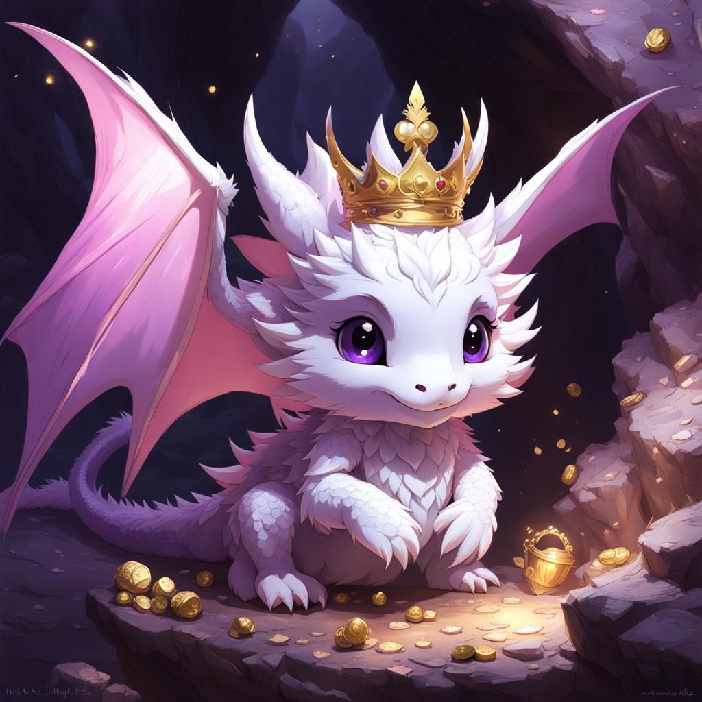 Chibi Dragon with Treasure: Digital Art