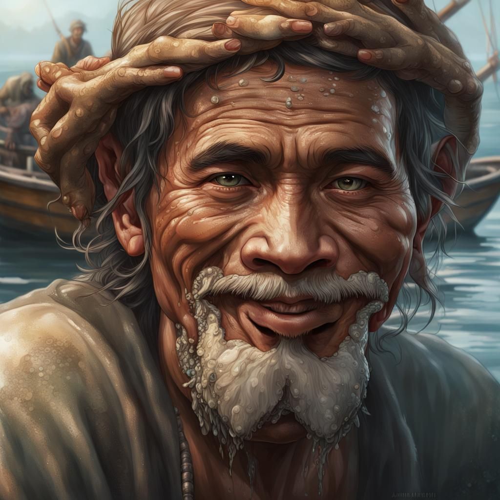 Detailed Portrait of Smiling Indonesian Fishermen