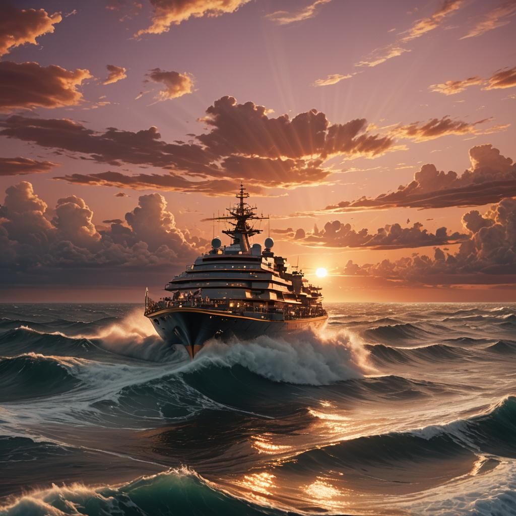 Starship Soaring Above Ocean at Sunset