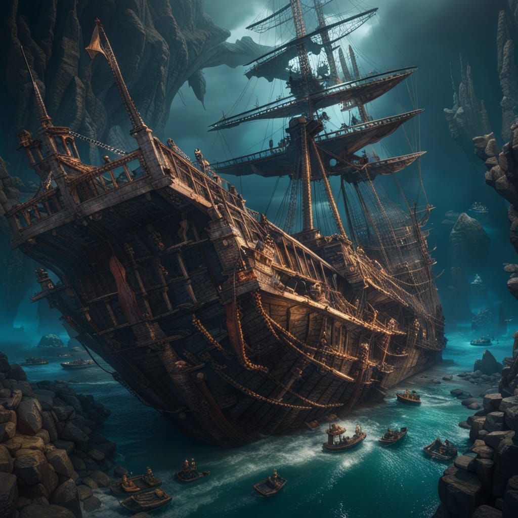 Epic Shipwreck in Deep Color, Detailed Digital Painting