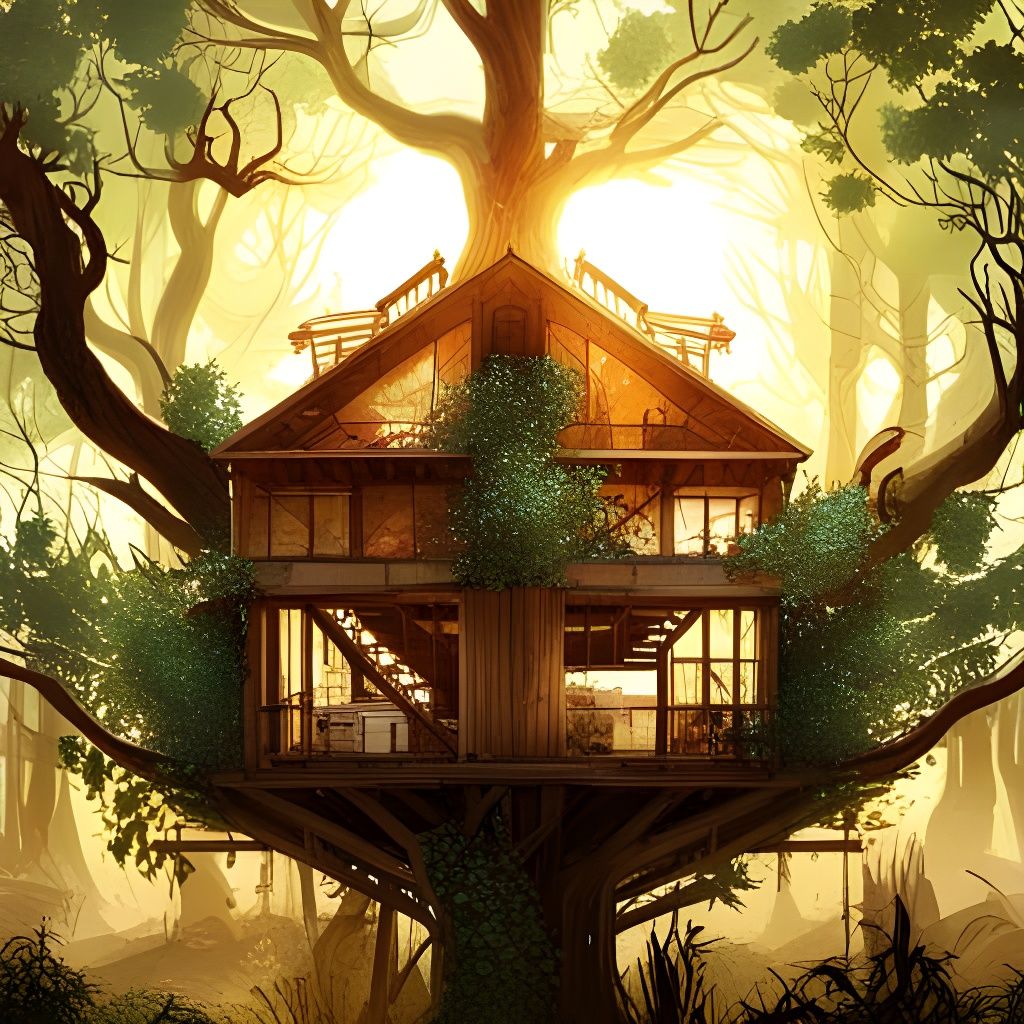 Overgrown Treehouse in Hyperrealistic Style