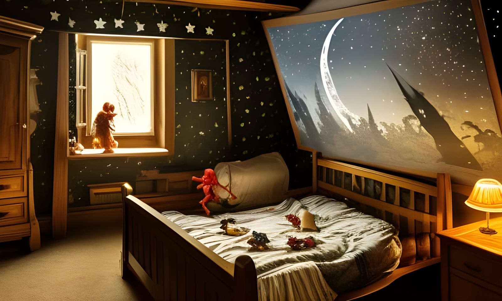 Goblins in a Starry Bedroom, Detailed 8K Render