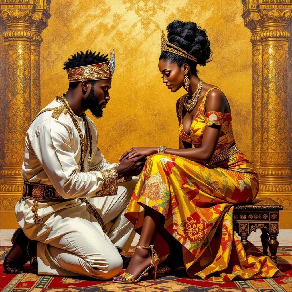 Prince Kneeling Before Lady in Royal Setting