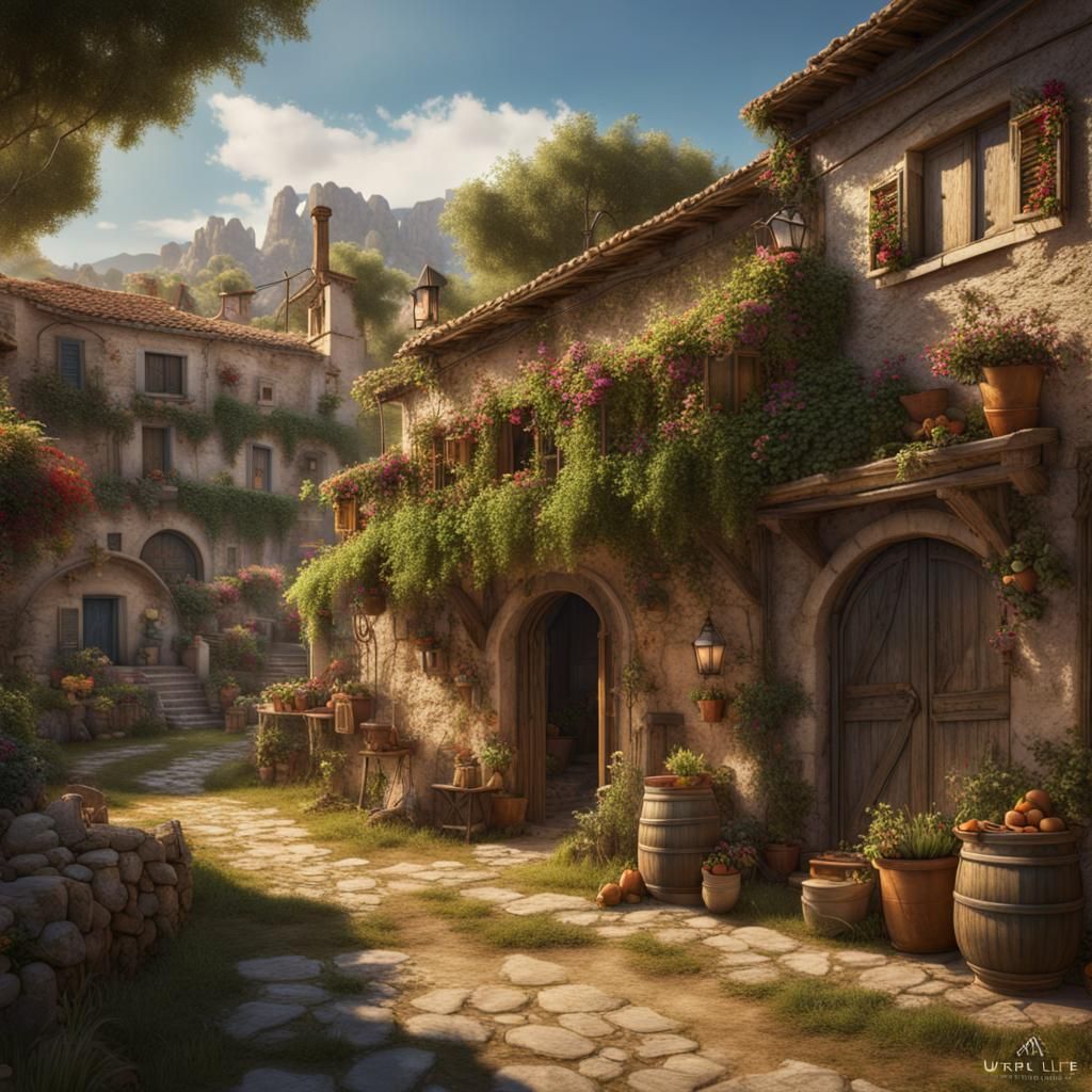 Sicilian Farm Village: Detailed Matte Painting