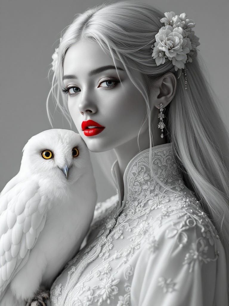 Ethereal Fantasy Portrait: Noble Woman & White Owl