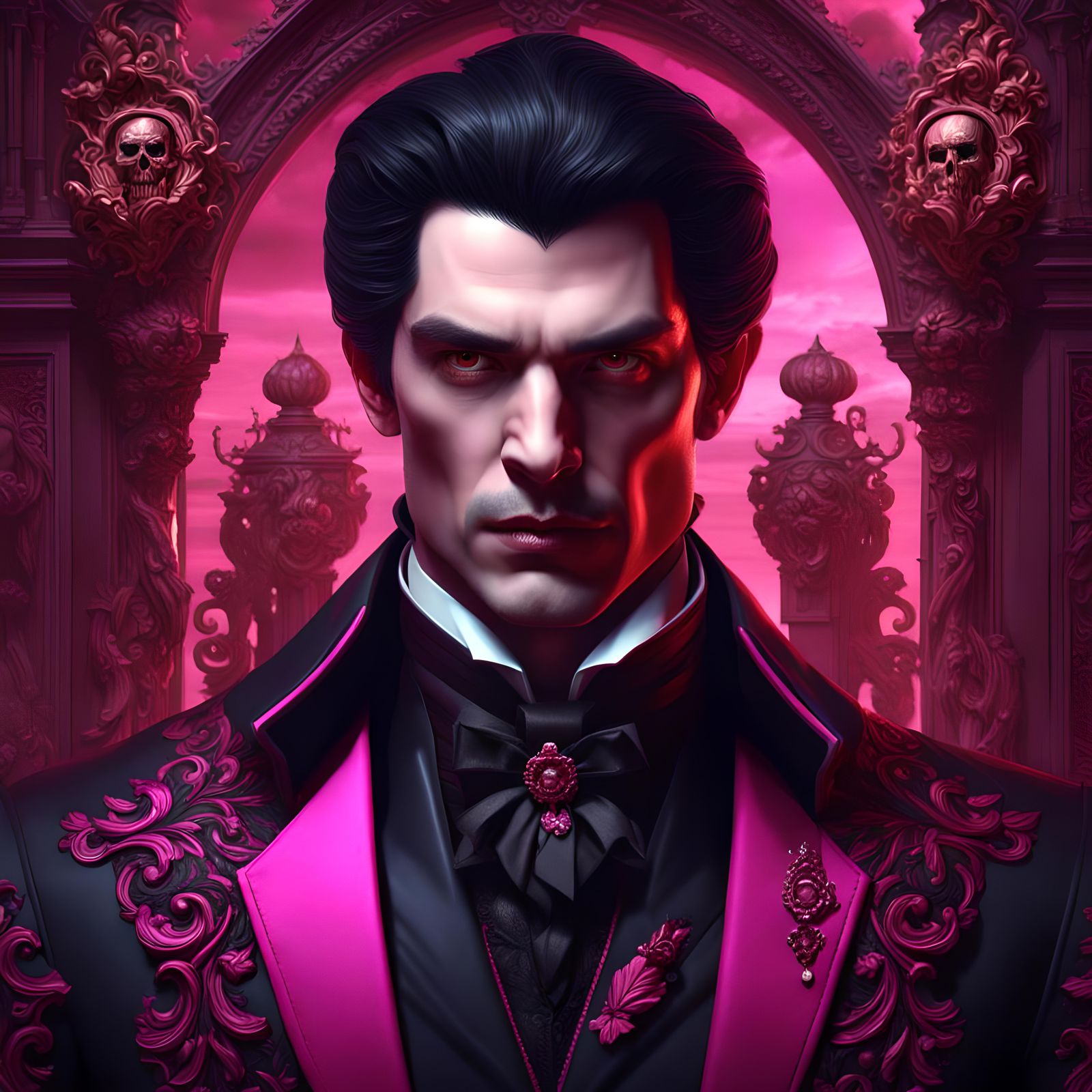 Baroque Vampire Man in Pink and Black Suit