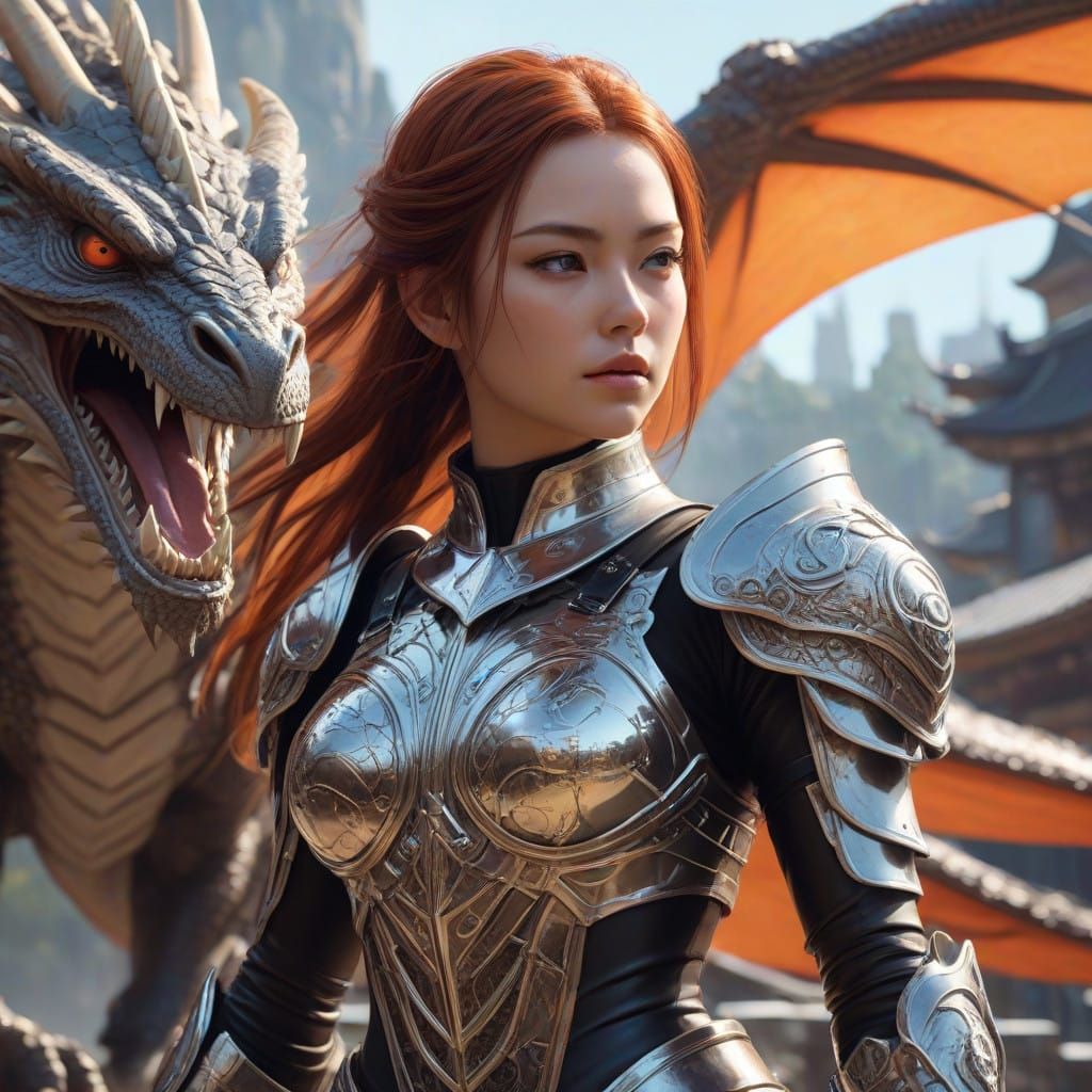 Majestic Celtic Warrior Rides Iridescent Dragon in Stormy Sk...