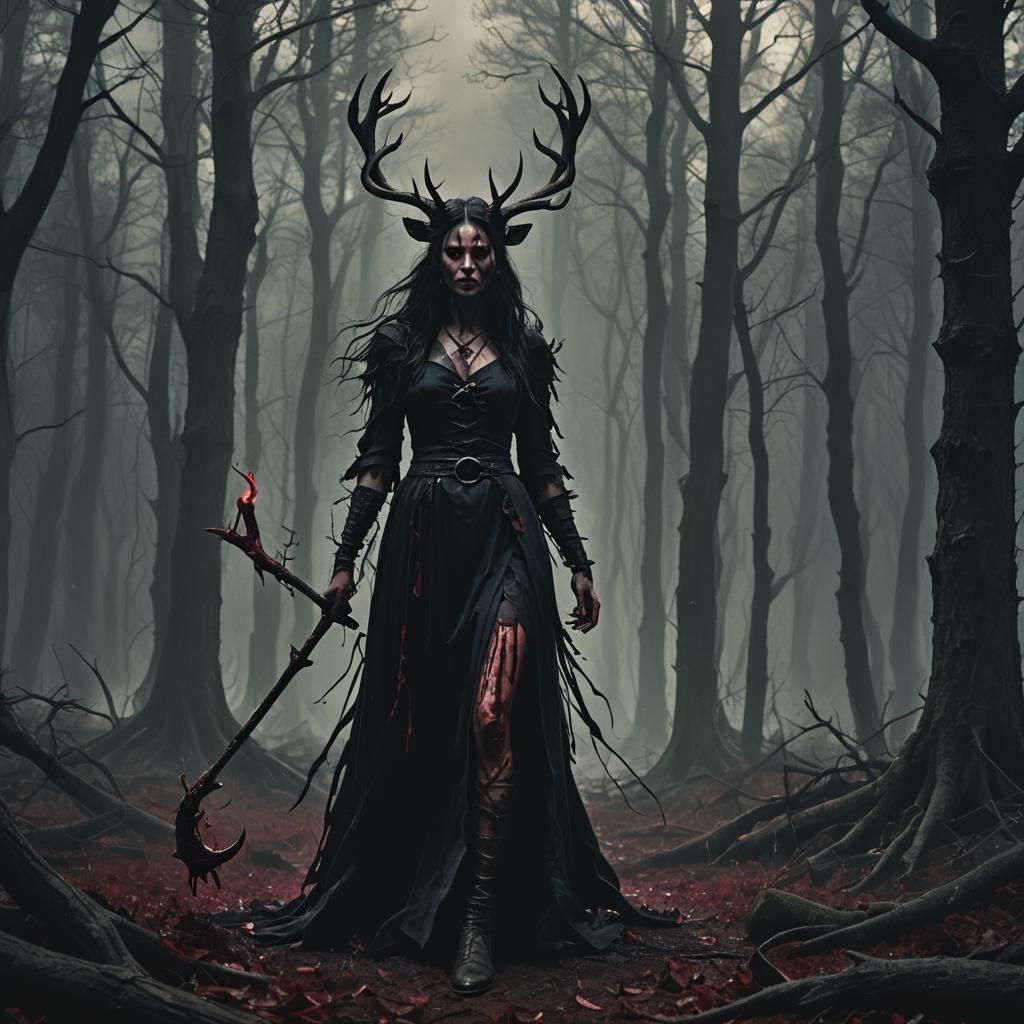 Dark Fantasy Demon Witch in a Forest