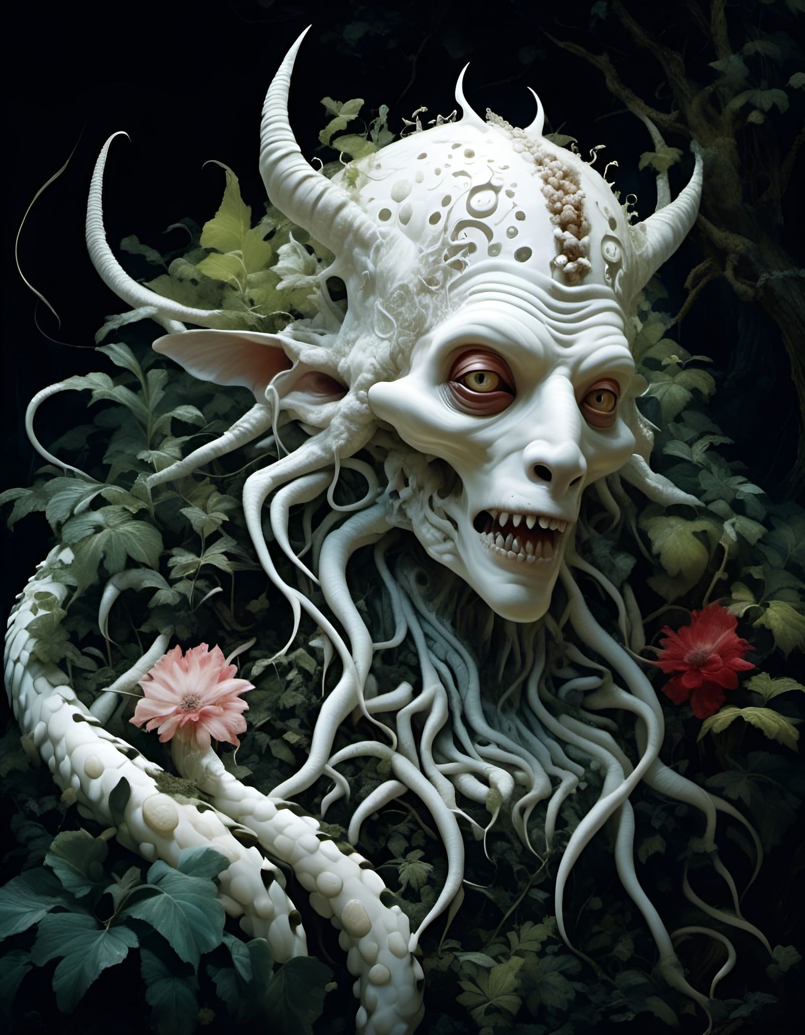 Lovecraftian Albino Horror in Art Nouveau Style