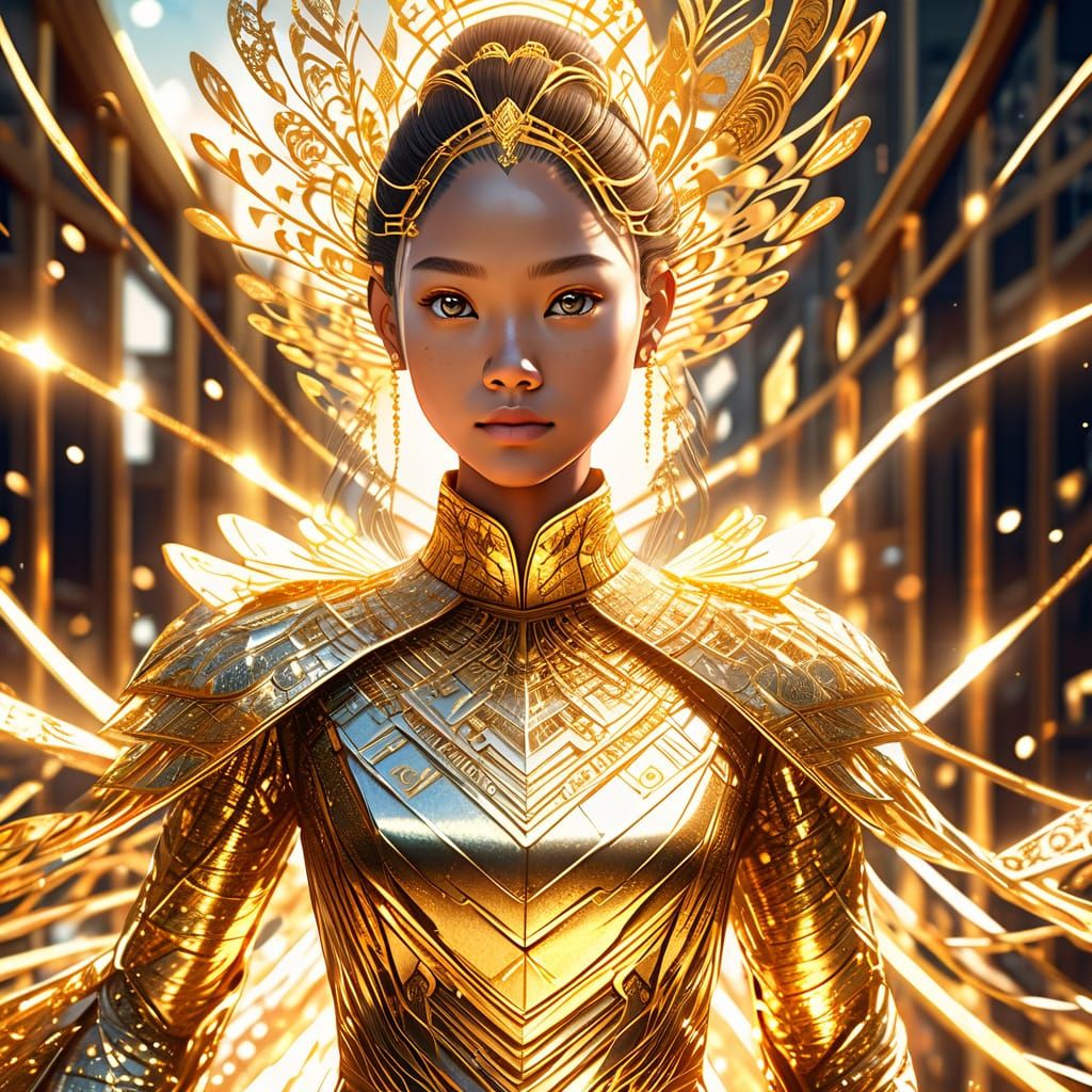 Realistic Anime Style Portrait of Nya in Golden Dress