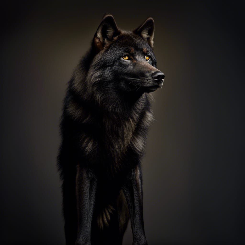 Striking Portrait of a Black Wolf in Profile