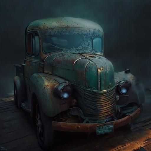 Pickup Truck at Sunset in Greg Rutkowski Style