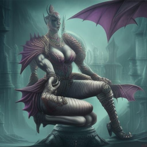 Surreal Multi-Limbed Dragon Bodybuilder in Detailed Matte Pa...